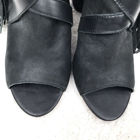 Sam Edelman Vermont Black Leather Peep Toe Cross Strap Tassel Ankle Boot - Picture 11 of 16